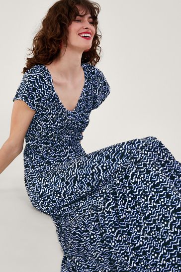 Buy Monsoon Gio Print Shirred Black Dress from Next Luxembourg