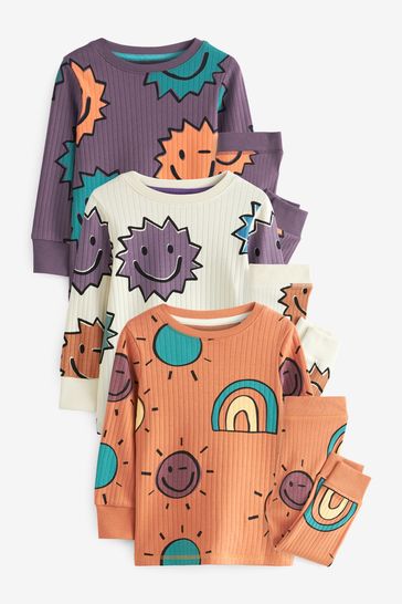 Multi Smile Snuggle Pyjamas 3 Pack 9mths 10yrs