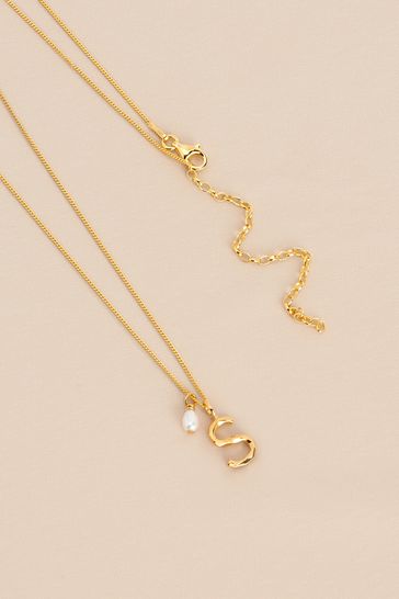 Buy Sterling Silver Gold Plated Initial Necklace With Fresh Water