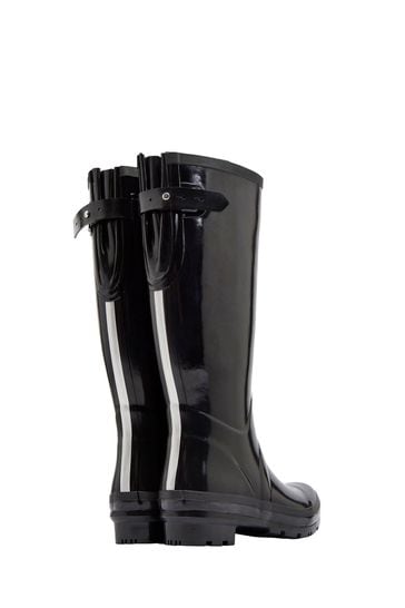 Buy Joules Black Gloss Field Wellies With Adjustable Back Gusset