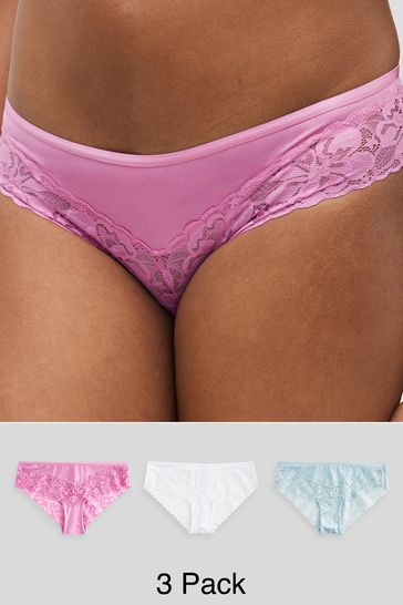 Pink/Blue/White Brazilian Floral Lace Knickers 3 Pack