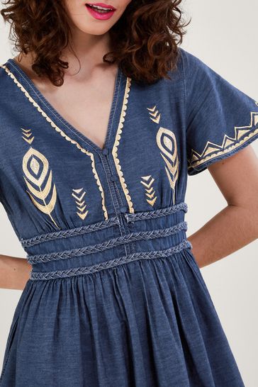 Monsoon Blue Peacock Feather Dress