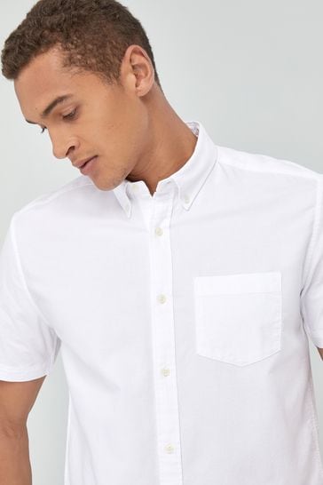 White Regular Fit Short Sleeve Oxford Shirt