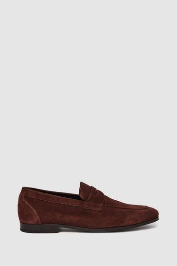 Reiss Rust Bray Suede Slip On Loafers