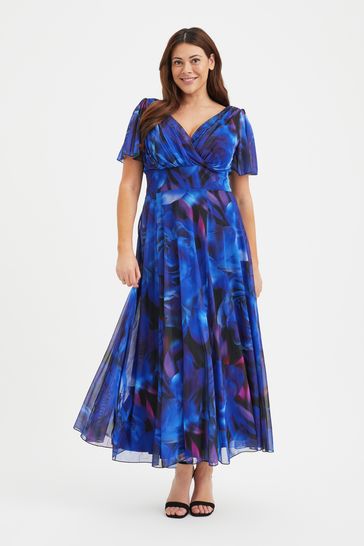 Scarlett & Jo Cobalt Blue Rose Isabelle Angel Sleeve Maxi Dress