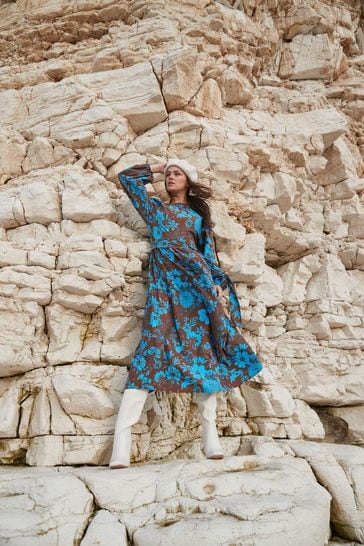 Buy Another Sunday Poplin High Neck Midi Dress With Long Sleeves