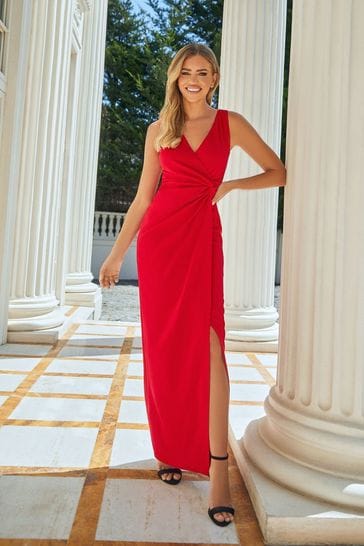 Sistaglam Red Wrap Maxi Dress With Knot Detail