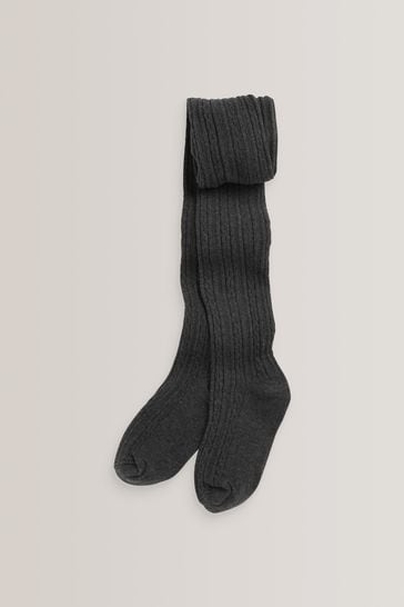 Charcoal Grey Cotton Rich Cable Tights