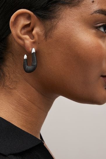 Black Thread Wrap Hoop Earrings