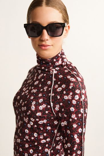 Buy Berry Red Ditsy Floral Long Sleeve Roll Neck Top from Next Lithuania