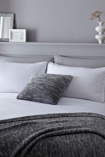 Serene White Pom Pom Duvet Cover and Pillowcase Set