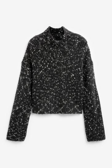 Black v shop neck crop jumper