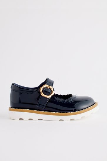 Navy Blue Scallop Mary Jane Shoes