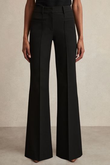 Reiss Black Claude Petite High Rise Flared Trousers
