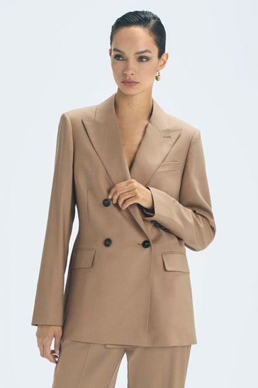 Reiss Camel Kate Atelier Wool Double Breasted Blazer