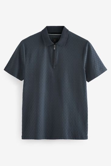 Buy Dark Charcoal Grey Slim Fit Smart Zip Neck Polo Shirt from Next Bahrain