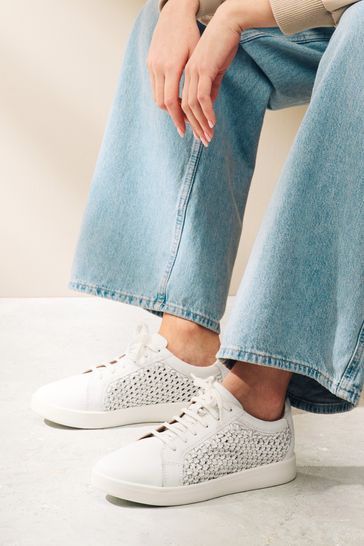 Buy White Signature Leather Weave Lace Up Trainers from Next Bahrain