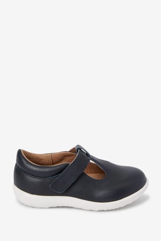 Navy Little Luxe™ Leather T-Bar Shoes