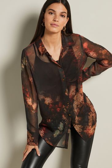 Black sheer long sleeve shirt store