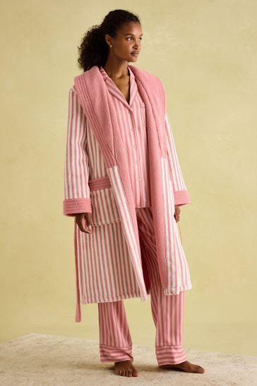 Buy Joules Matilda Pink White Fleece Lined Striped Dressing Gown from Next Saudi Arabia