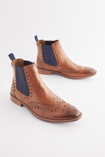 Tan Brown Brogue Chelsea Boots