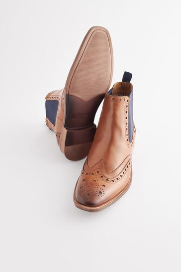 Tan Brown Brogue Chelsea Boots