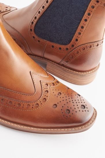 Mens tan shop brogue chelsea boots