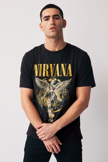Black Nirvana Regular Fit Band Cotton T-Shirt