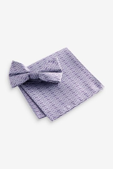 Lilac Purple Jacquard Bow Tie And Pocket Square Set
