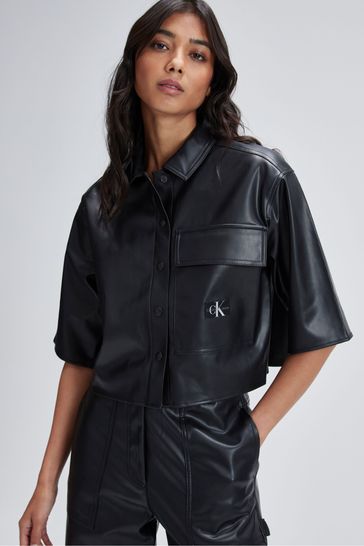 Buy Calvin Klein Jeans Faux Leather Black Overshirt from Next Luxembourg