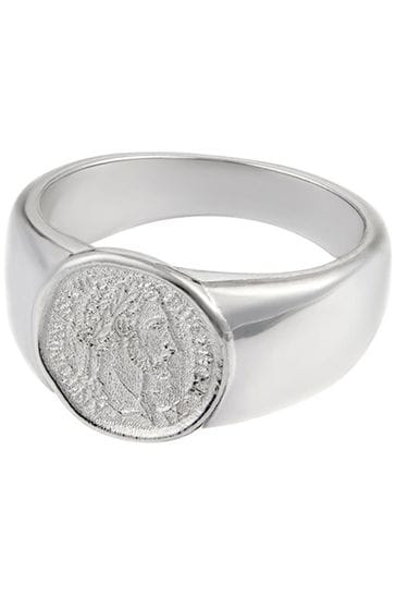 Orelia & Joe Silver Plated Coin Sovereign Signet Ring