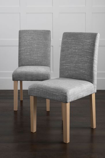 Set of 2 Boucle Weave Light Dove Grey Moda II Button Non Buttoned Dining Chairs