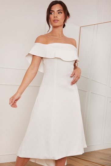 Buy Chi Chi London White Bardot Ruffle Midi Dress from the Next UK online shop