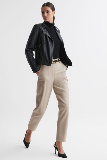 Reiss Neutral Violet Petite Mid Rise Cargo Trousers