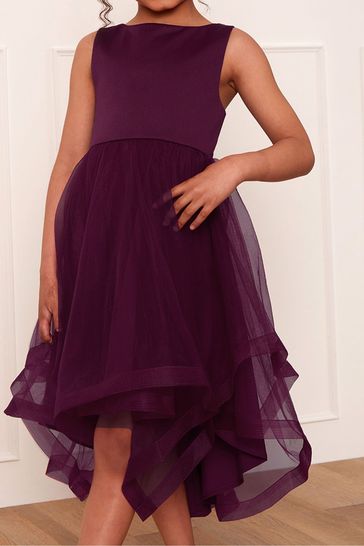 Buy Chi Chi London Red Thais Dip Hem Mesh Dress from Next Luxembourg
