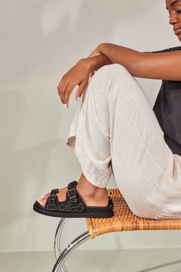 Buy Black Leather Western Footbed Sandals from Next Croatia