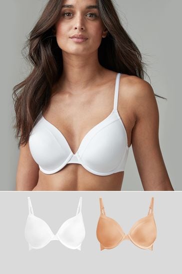 Buy Nude/White Light Pad Full Cup Smoothing T-Shirt Bras 2 Pack from Next  India