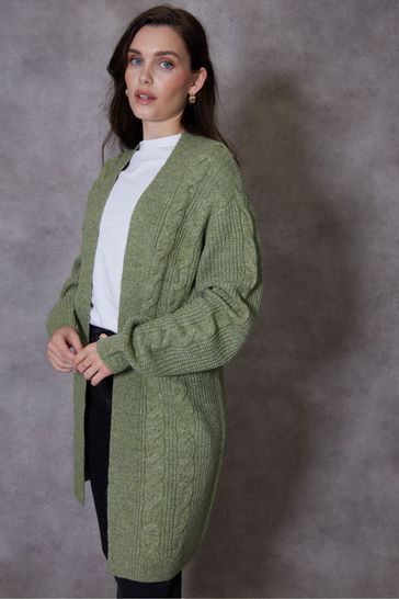 Threadbare Green Curve Cable Knit Cardigan