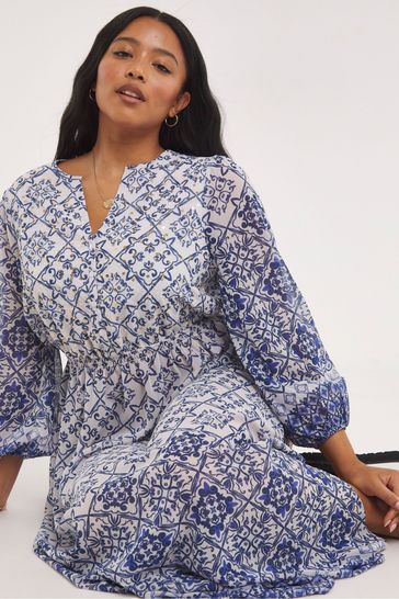 Blue tile print dress clearance