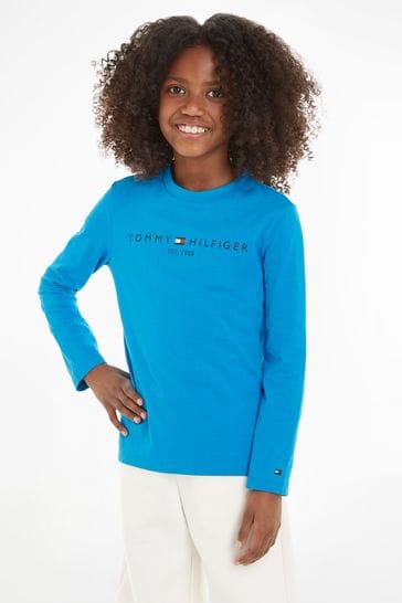 Buy Tommy Sleeve Unisex Long Blue T-Shirt Hilfiger USA Next Essential from Kids