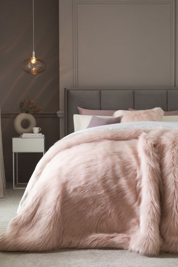 Next pink fur throw outlet