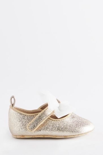 Baker by Ted Baker Baby Girls Gold Glitter Mary Jane Bow Padders