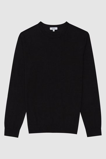 Buy Reiss Black Reiss Wessex Merino Wool Jumper from Next Luxembourg