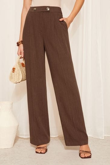 Friends Like These Brown Wide Leg Trousers With Linen