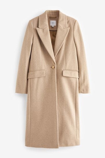 New look petite button on sale front coat in oatmeal