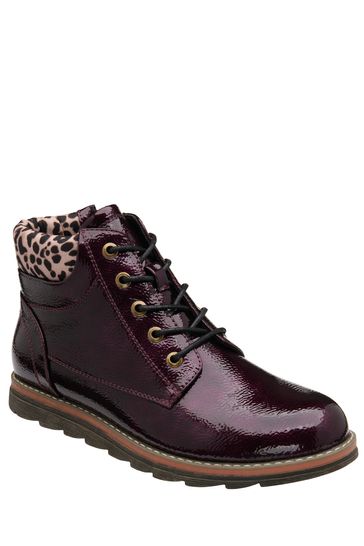 Lotus Purple Patent Lace-Up Ankle Boots