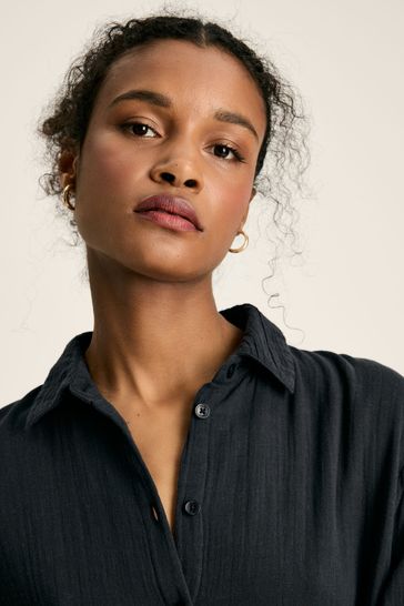 Buy Joules Erica Navy Button Through Cotton Shirt Dress from Next Japan