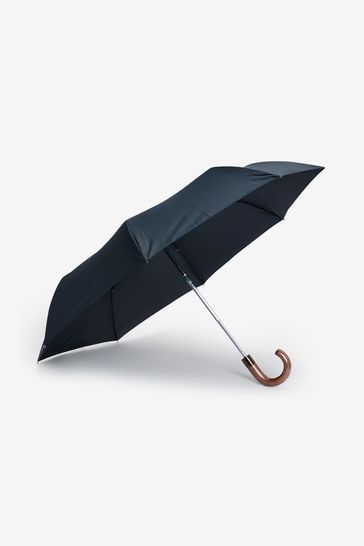 Navy Blue Wooden Handle Umbrella