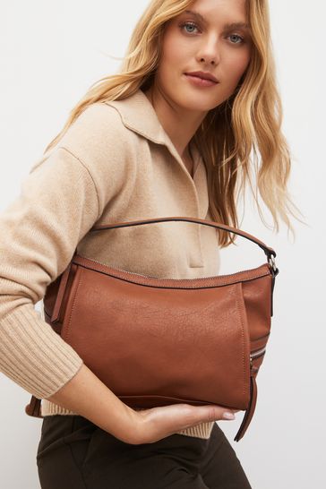 Tan Brown Casual Side Zip Cross Body Bag