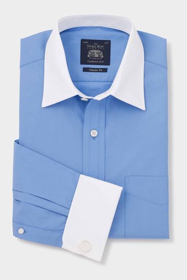 Savile Row Company Blue Classic Fit Contrast Double Cuff Shirt